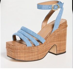 Sam Edelman Blue and Tan Platform Sandals with Chunky Heel size 8 new with box